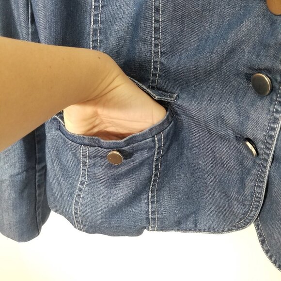 Proportion Petite Denim Jacket Jean Classic Blazer Blue Business Casual Sz 10P - Picture 7 of 11